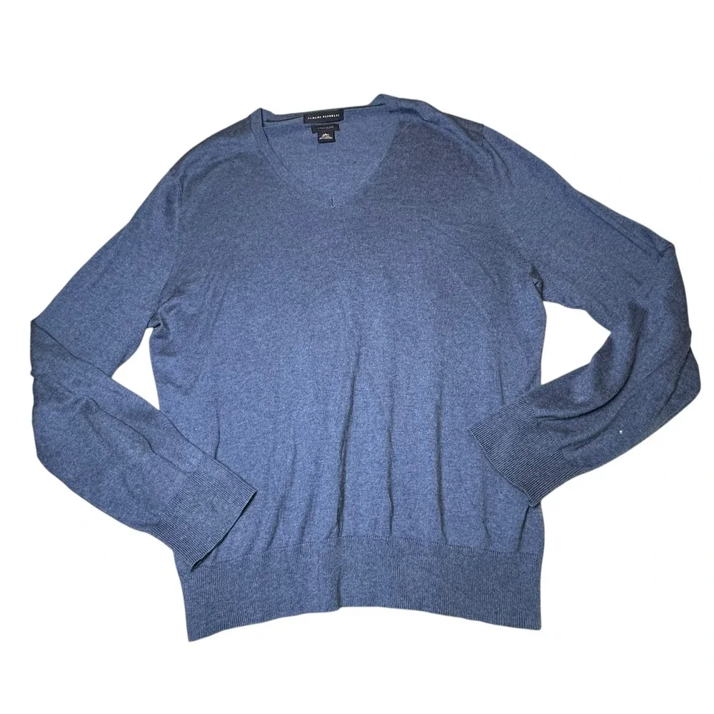 Banana Republic Mens Blue Silk Cotton Cashmere V-Neck Sweater Large Luxury Blend